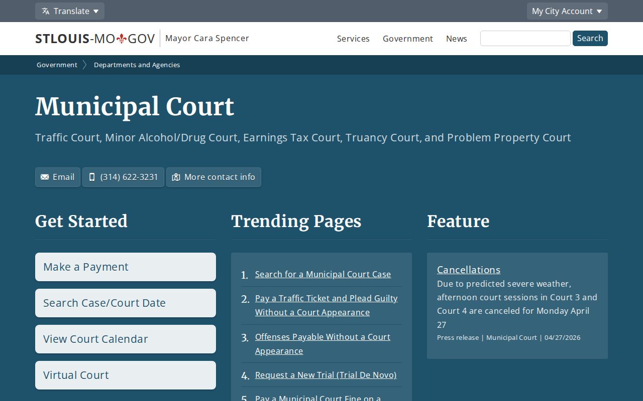 St. Louis City Municipal Court contact and jurisdiction information